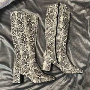 New York & Company Black and Cream Snake Heeled Boots